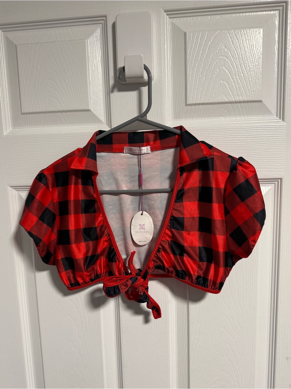 Red and Black Buffalo Plaid Tie-Front Crop Top Size Small